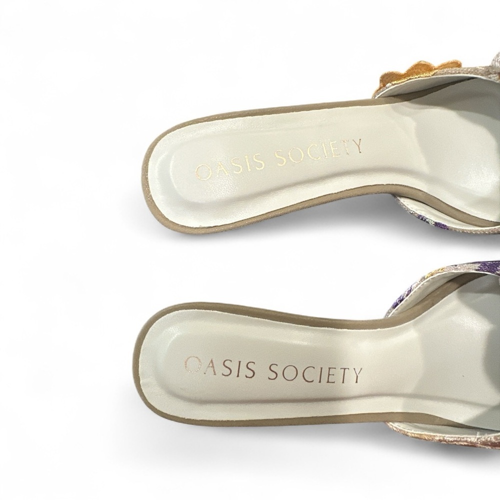 Oasis Society Jane Kitten Heel Size 7.5 Taupe Floral Multicolor Bow Pointed Toe - Picture 8 of 12
